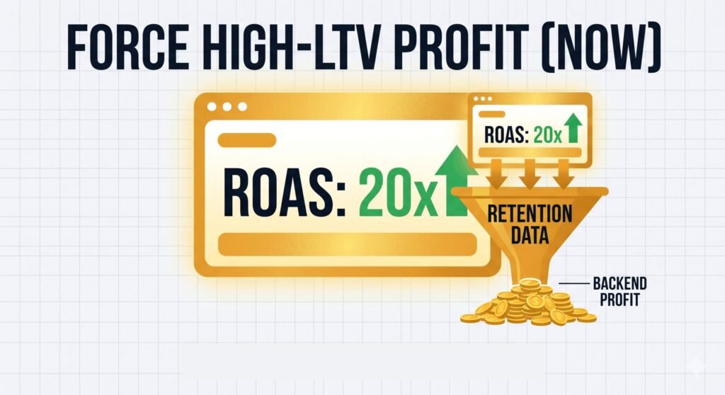 Featured Image: Comparison infographic showing the shift from a failed PMax strategy to a high-LTV 20x ROAS strategy for Shopify